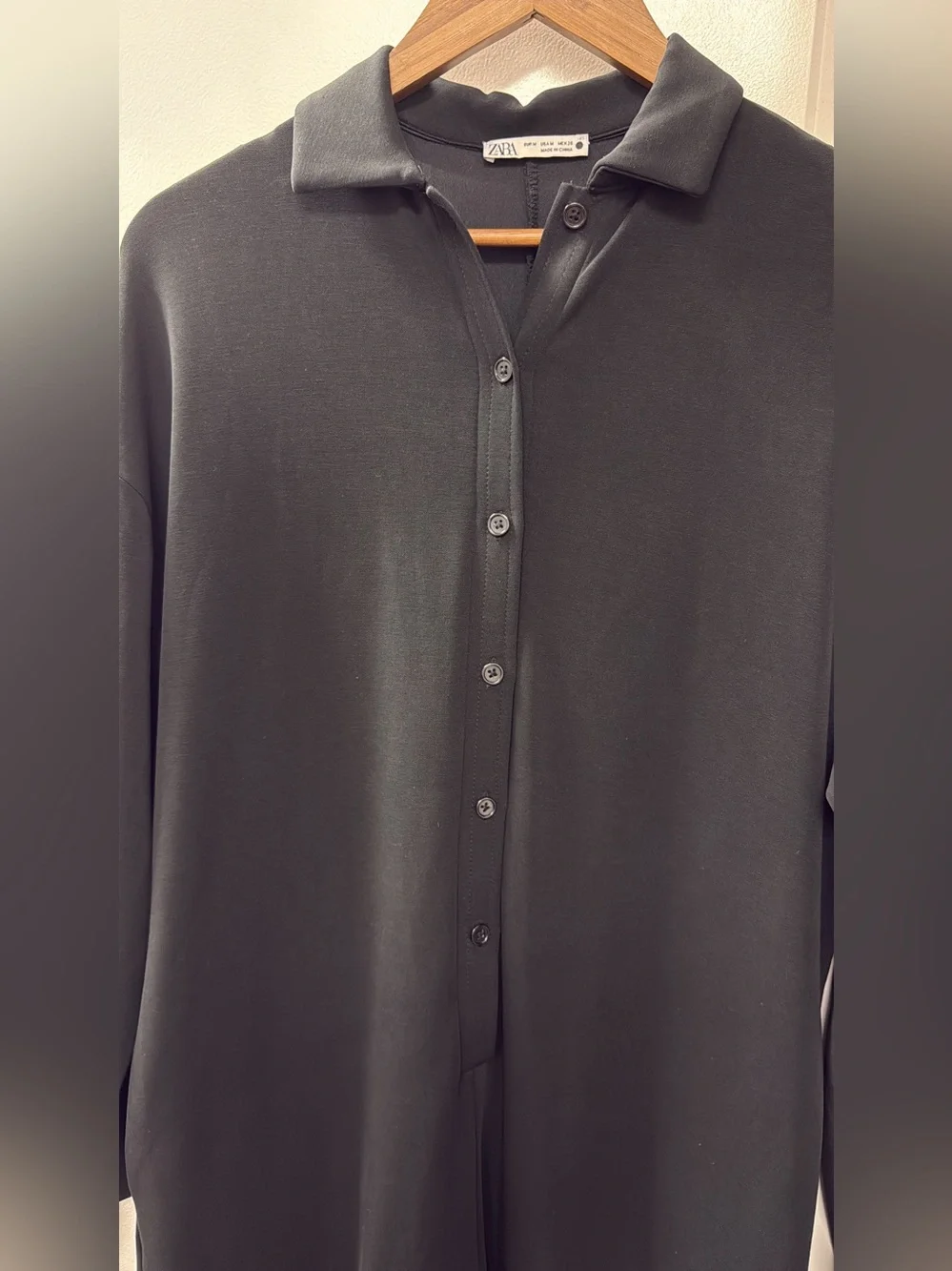 Zara Dark Gray Button-Front Long-Sleeve Jumpsuit